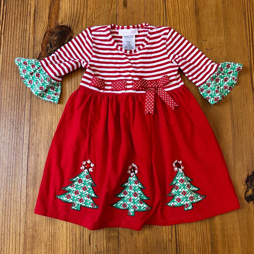 Bonnie Baby red white striped Christmas quarter sleeve midi dress SIZE 24M